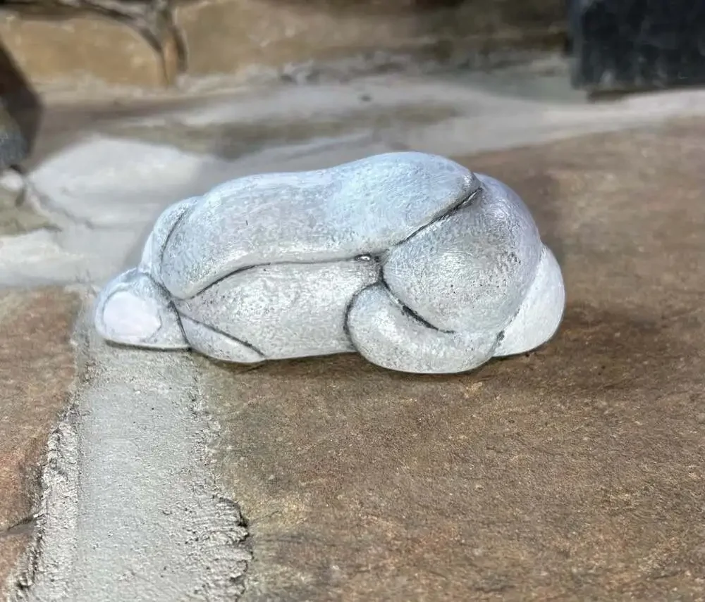 Sweet Sleepy Bunny Figurine Gray and pink adorable!